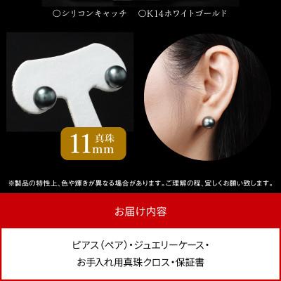 ふるさと納税 延岡市 タヒチ黒真珠 ピアス 真珠 11mm 14Kホワイトゴールド |  | 03