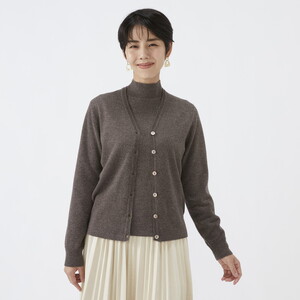 日本製 カシミヤ100% レディース Vカーディガン モカブラウン 2Lサイズ 90805