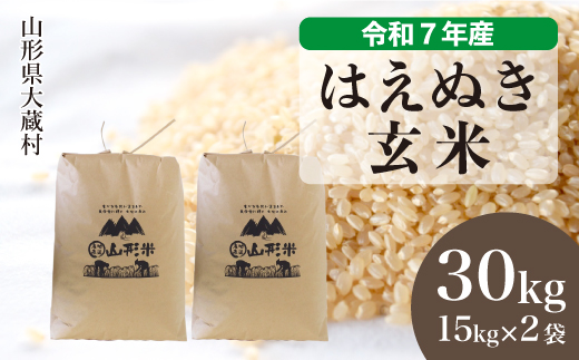 令和7年産　山形県産 はえぬき 【玄米】 30kg （15kg×2袋）  数量限定　配送時期指定できます！　大蔵村　沖縄県・離島配送不可 お申し込み完了後約10日後