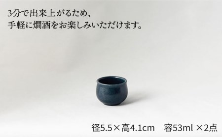 【美濃焼】＜お好みの温度でお酒を楽しむ＞酒燗器 盃2個セット コン【山淳製陶所】【TOKI MINOYAKI返礼品】 食器 徳利 お猪口 冷酒 熱燗 とっくり おちょこ ぐい呑み ぐいのみ 酒器 紺 