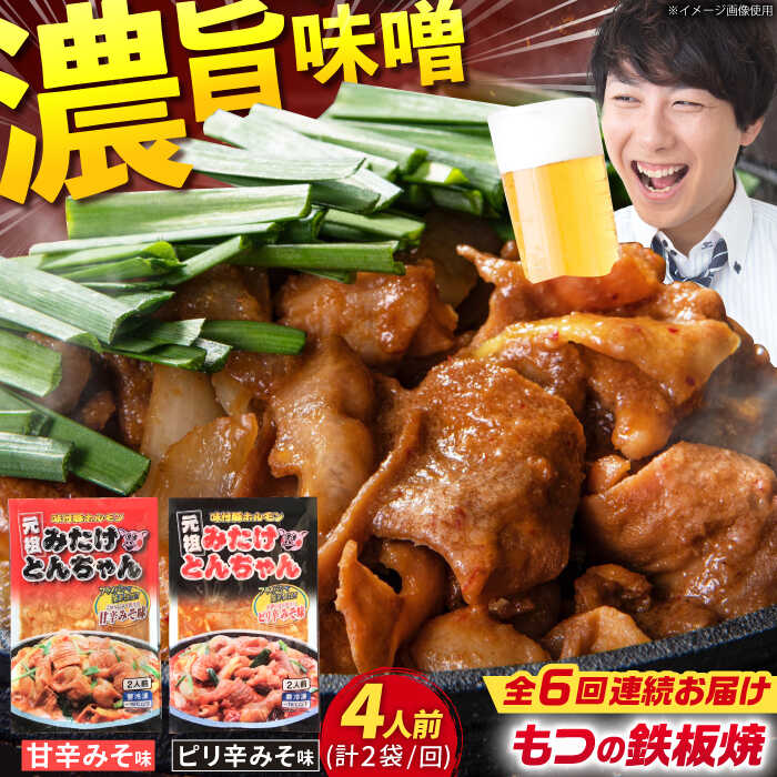 【ふるさと納税】【6回定期便】岐阜県産豚もつの鉄板焼き「元祖みたけとんちゃん」2種セット（4人前） / モツ もつ 白もつ ホルモン / 岐阜県 御嵩町 / 藤よし [AVAA013]
