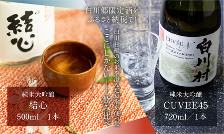 純米大吟醸 飲み比べセット 結心 500ml CUVEE45 720ml 1本 ずつ お酒 日本酒 白川村産 山田錦 やまだにしき 氷温熟成 特別なお酒 飛騨 の 地酒 世界遺産 白川郷 村内限定品 