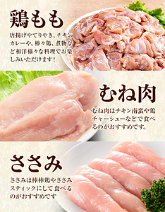 【3ヶ月定期便】 九州産若鶏もも肉 むね肉 ささみ 手羽先 手羽元 セット 計3.62kg 鶏肉 お肉 モモ肉 ムネ肉 5種類 詰め合わせ 小分け 冷凍 九州産 国産 熊本県 菊池市 送料無料《お申し