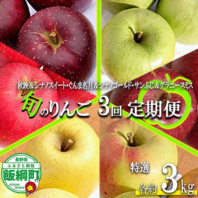 旬のりんご 【 定期便 】 2品種 詰め合わせ 特選 3kg × 3回 や
