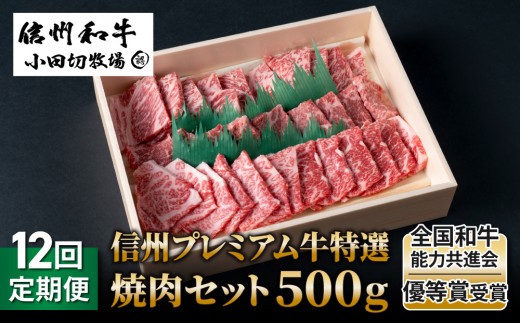 
                  【12回定期便】信州プレミアム牛特選　焼肉セット500ｇ｜小田切牧場
                