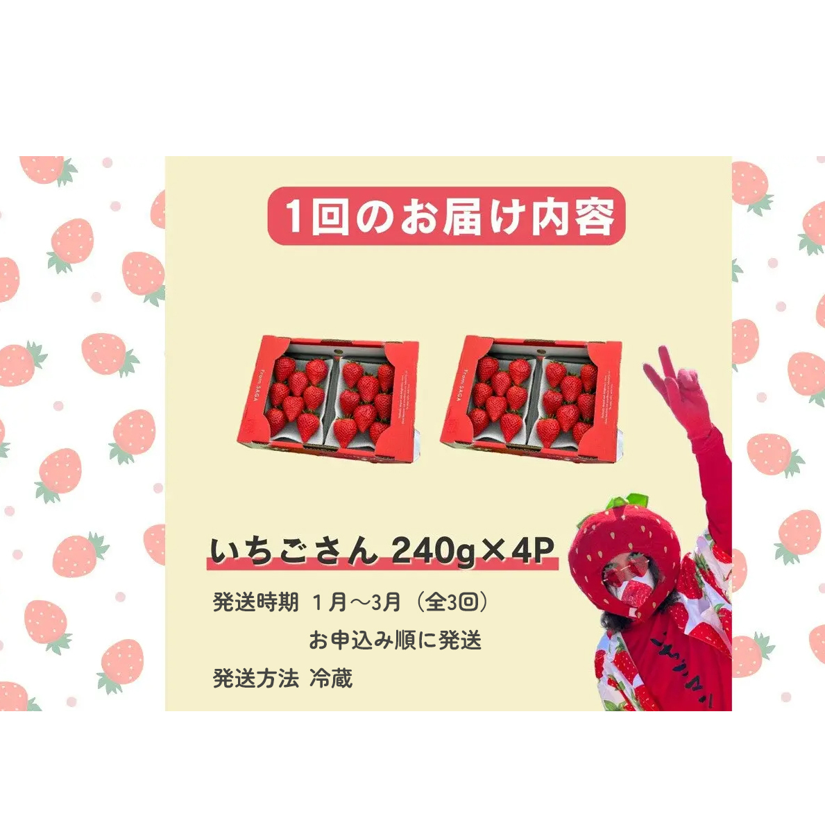 ＜予約受付＞【3回定期便】有田いちご 朝摘み完熟いちご4パックを毎月お届け！ (1月～3月の全3回) 240g×4パック【みゆきファーム】有機肥料にこだわった美味しいいちごです いちごさん F35-1