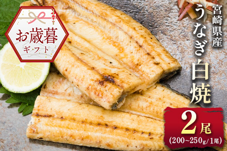 お歳暮対応「玄人の一品」うなぎ 白焼き ギフト 2尾（200～250g/1尾あたり) 宮崎県産鰻 蒲焼きタレ付（50ml×1本）配送日指定可 国産 有頭 熨斗 贈答品【N38】
