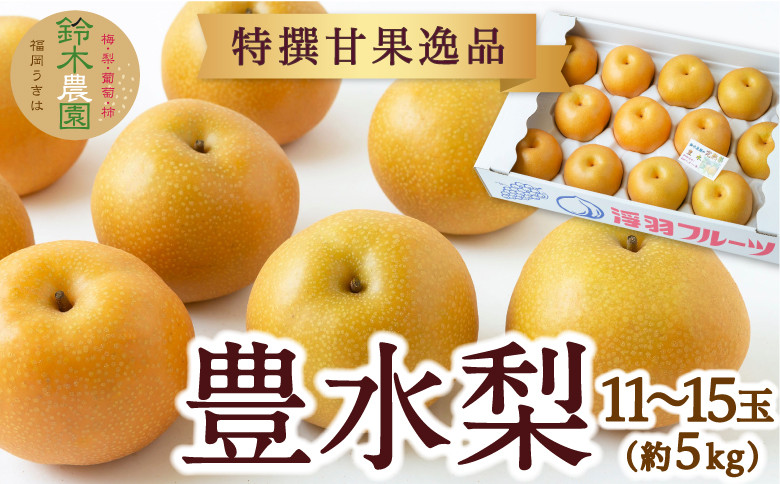 
            【先行予約】 鈴木農園 特撰甘果逸品 豊水梨 11玉から15玉 （約5kg） 【2025年8月下旬から9月中旬 出荷予定】 完熟梨 梨 なし ナシ 豊水 ほうすい 果物 くだもの フルーツ 果実 新鮮 フレッシュ ジューシー お取り寄せ 福岡県 うきは市
          
