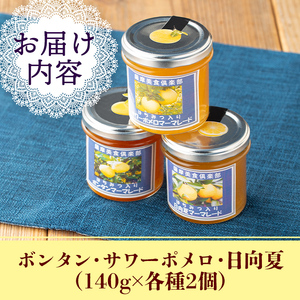 isa555 3種の柑橘ジャム食べ比べセットA(計6個・ボンタン、サワーポメロ、日向夏 各140g) 加工食品 果物 フルーツ 詰め合わせ 果肉 柑橘 低糖 ハンドメイド ジャム ギフト マーマレード