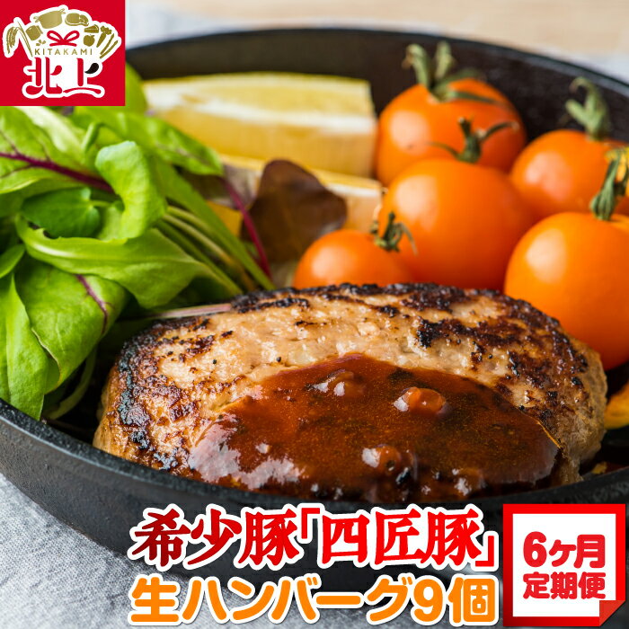 【ふるさと納税】定期便/6ヶ月 北上まきさわ工房 希少豚 生ハンバーグ 9個セット 冷凍 四匠豚 オリジナルポーク ごはんに合う 贈り物 ギフト 贈答 北上観光コンベンション協会 アクセス ※8/7〜8/20発送不可