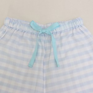 22-35 オーガニックコットンWガーゼチェックレディスパジャマ【播州織使用】 サックス・Lサイズ