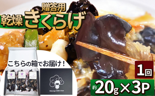 贈答用乾燥きくらげ 20g×3P ともちゃん農園 | 贈答用 乾燥 きくらげ 食物繊維 鉄分 カルシウム ビタミンD カリウム アミノ酸  高血圧予防 ふるさと 納税栃木県 那珂川町
