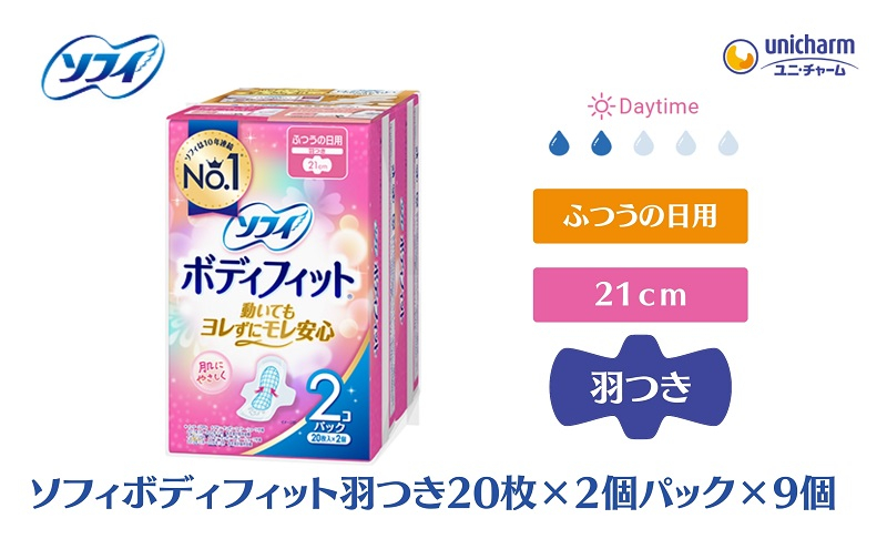 
            ソフィ ボディフィット 羽つき 20枚×2個パック×9 日用品 生理用品 ナプキン 羽付き ユニチャーム
          