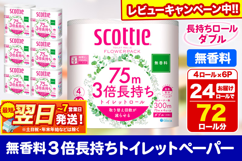 
            トイレットペーパー スコッティ フラワーパック 3倍長持ち〈無香料〉4ロール(ダブル)×6パック 秋田市オリジナル 【レビューキャンペーン中】
          
