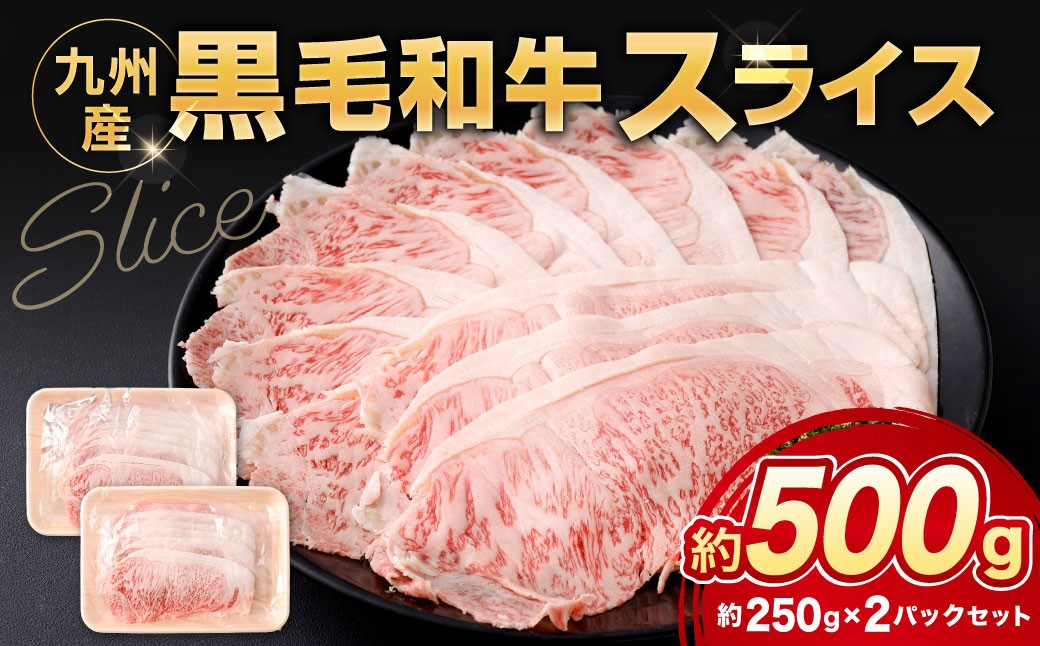 
                  黒毛和牛スライス 約500g（250g×2パック）（サーロイン、しゃぶしゃぶ、すきやき用）黒毛和牛 スライス すき焼き しゃぶしゃぶ 牛肉 肉 お肉 にく ニク 小分け 冷凍 福岡県 北九州市
                