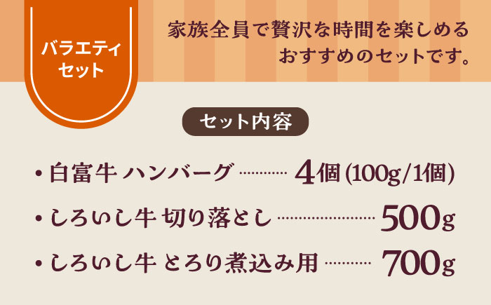 【牧場直送】食卓にうれしいバラエティ セット（手ごねハンバーグ 4個＆切り落とし 500g＆とろり煮込み用 700g）【有限会社佐賀セントラル牧場 [IAH193]