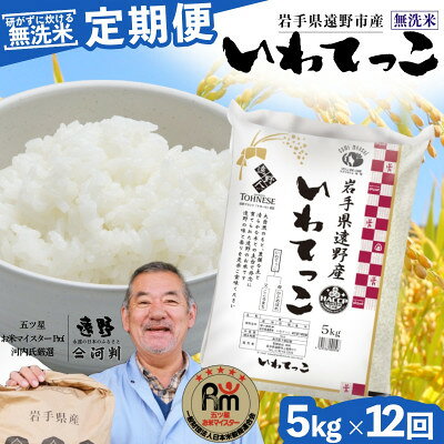 【ふるさと納税】【毎月定期便】〈無洗米〉岩手県 遠野市産 いわてっこ 5kg 【 コメマルシェ 河判 】全12回【4089958】