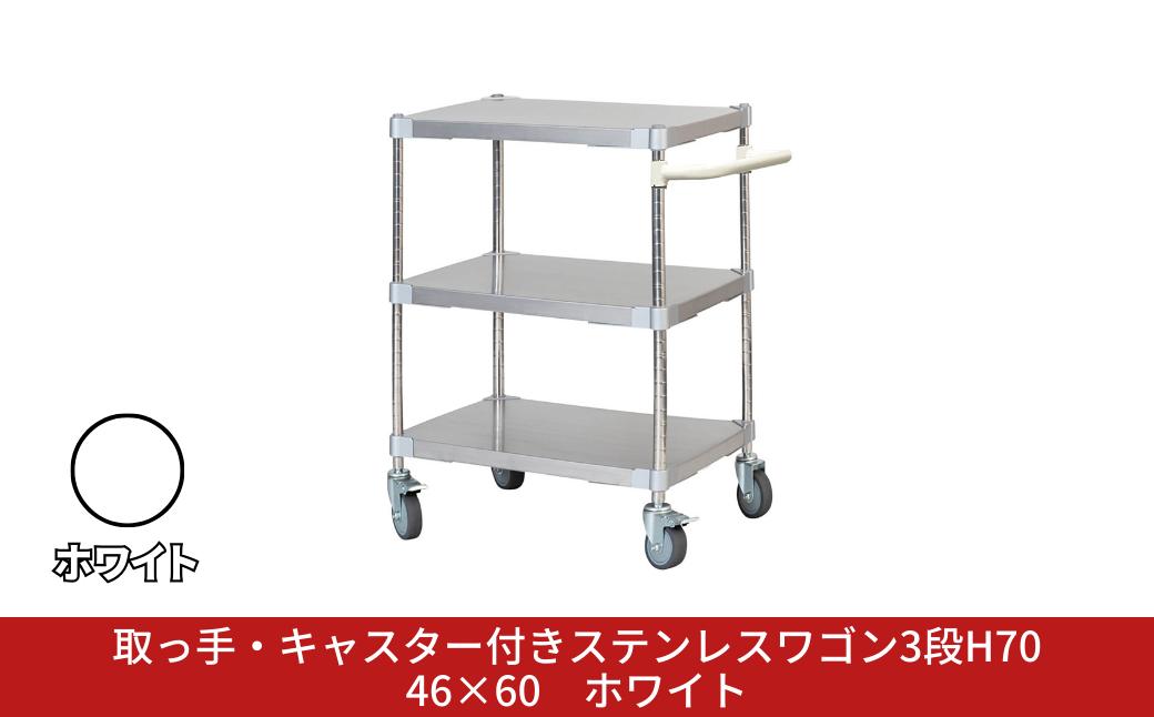 
            取っ手・キャスター付きステンレスワゴン3段H70 46×60 ホワイト PROFACE プロフェイス 冷蔵 冷凍 クリーン 組立式 燕三条製 【334S005】
          