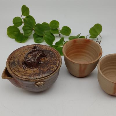 ふるさと納税 備前市 備前焼宝瓶と煎茶碗2個セット(宝瓶は登窯)