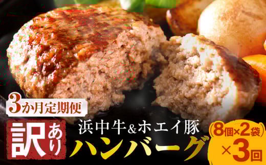＜全3回定期便・連続＞【訳あり】浜中牛＆ホエイ豚ハンバーグ定期便（計48個）_H0019-009