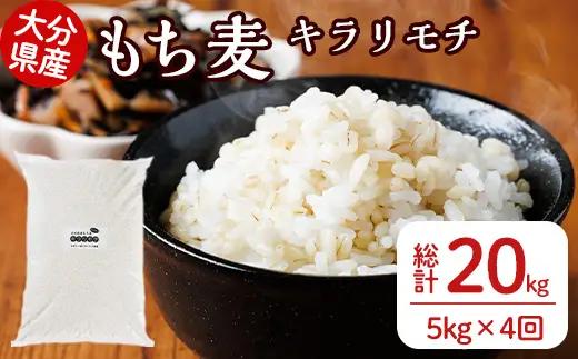 ＜定期便・総計4回＞大分県産もち麦 キラリモチ(総計20kg(5kg×4回(3ヶ月毎))ダイエット 健康 業務用【212400100】【天峯ファーム】