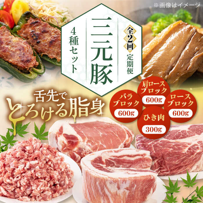【ふるさと納税】 定期 三元豚 ロース・バラ・肩ロースブロック各600g・ひき肉 600g （300g×2パック） ▼ 全2回 定期便 《喜茂別町》【平田牧場】 肉 豚肉 ブロック ステーキ ステーキ用 ロース ロースステーキ 北海道 平田牧場 [AJAP050] 58000 58000円