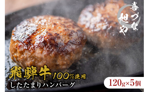 喜づな旭や 飛騨牛100％したたまりハンバーグ 120g×5個 【 岐阜県 可児市 牛肉 和牛 ブランド牛 洋食 プレーン シンプル おかず 挽肉 ひき肉 肉汁 味噌たまり醤油 みそたまり ギフト 贈り物 贈答 個包装 真空パック 便利 時短 冷凍 お中元 御中元 】