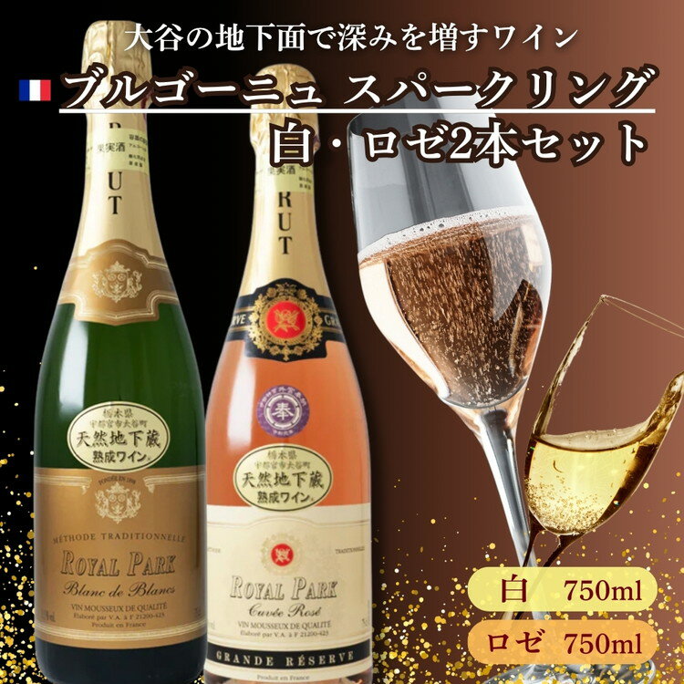 【ふるさと納税】大谷の天然地下蔵で深みを増すワイン ブルゴーニュ スパークリング白・ロゼ 2本セット ｜ 白ワイン スパークリングワイン ギフト 栃木県 宇都宮市 ※離島への配送不可