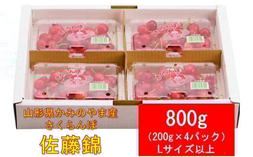 さくらんぼ（佐藤錦）８００ｇ（２００ｇ×４パック）フードパック入り　Ｌサイズ以上　ご家庭用　0011-2501