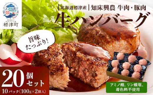 北海道産 生 ハンバーグ 20個 (10パック) セット ( 1パック 100g ×2 ) 国産 無添加 おすすめ 保存料不使用 牛肉 豚肉 国産ハンバーグ 冷凍ハンバーグ 合いびき 合い挽き あいびき ギフト 小分け 人気 便利 冷凍 はんばーぐ ぽーく ぎゅうにく 肉 ひき肉 hannba-gu お弁当 おかず 惣菜 お惣菜 家庭用 子ども 子供 こども 北海道 標津町