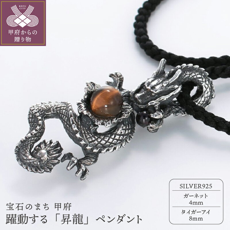 【ふるさと納税】＜ 甲府ジュエリー ＞ ペンダント ネックレス ジュエリー レディース メンズ アクセサリー SV925 いぶし銀 ガーネット タイガーアイ シルクネックレス 昇龍 開運 桐箱 保証書付 k279-033