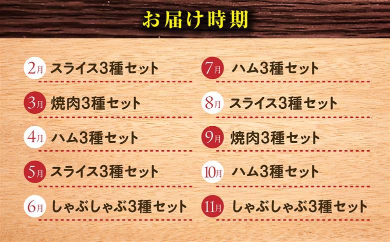 【2026年8月より内容量変更】【10回定期便】ナルちゃんファーム 豚肉食べ比べコース 総量9.55kg（豚肉しゃぶしゃぶ・スライス・焼肉・とんかつ・ハムセット）/ 豚肉 ロースハム ハム はむ ウインナー ういんなー フランク 豚ロース ロース ろーす 豚モモ モモ もも 豚バラ バラ ばら 焼肉 しゃぶしゃぶ スライス 小分け 豚肉定期便 / 大村市 / おおむら夢ファームシュシ[ACAA088]