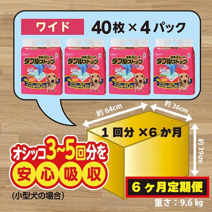 304【6ヶ月連続お届け】定期便 6回 消臭シート ダブルストップ ワイド 40枚×4袋 クリーンワン ペットシーツ 犬用 消臭 抗菌 炭シート ペットシート