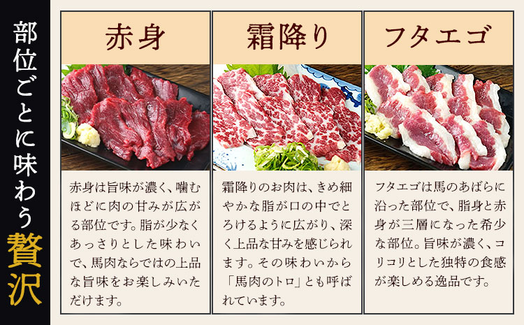 馬刺し 3種 食べ比べ セット 計150g 3人前 熊本直送 赤身 霜降り フタエゴ 株式会社Foody’s《30日以内に出荷予定(土日祝除く)》熊本県 菊池市 馬刺し 馬肉 肉 お肉---159-4