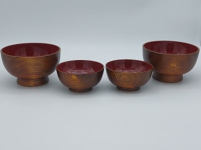 拭き漆木目うどん椀と汁椀セット【丸利漆工所】[D6-57007]