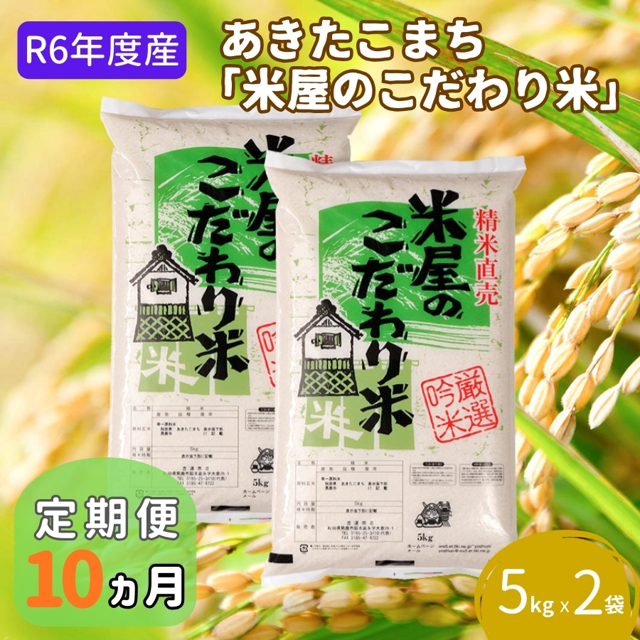 米 定期便 R6年度産 先行予約 『米屋のこだわり米』 あきたこまち 白米 5kg × 2袋 10ヶ月連続発送（合計100kg）吉運商店 秋田県 男鹿市 精米 お米 お弁当 おにぎり