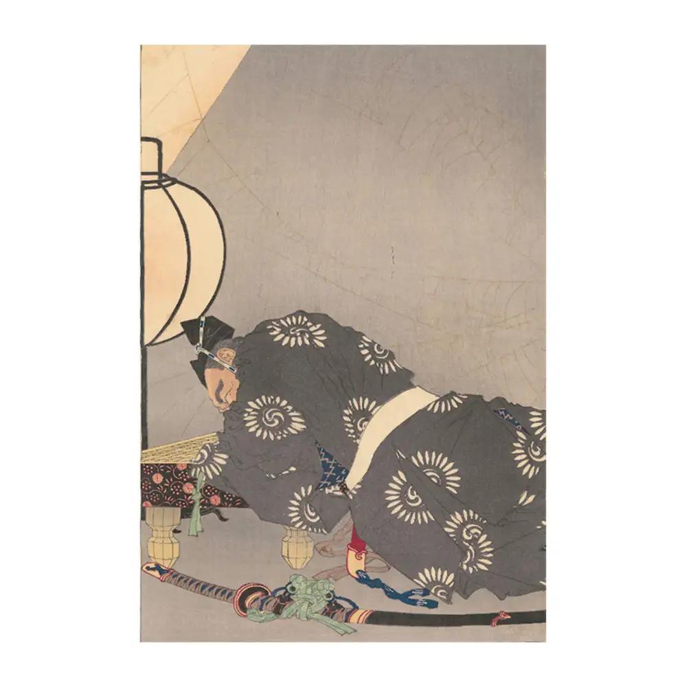 オリジナル【レプリカ浮世絵（2枚絵）月岡芳年作「天延四年秋妖怪土蜘蛛脳源頼光寝所酒田公時等宿直欲払其妖図」】／名古屋刀剣博物館