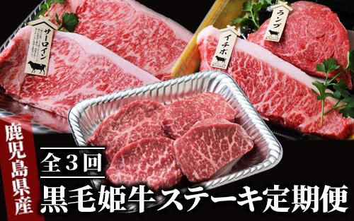 【全３回定期便】黒毛姫牛ステーキ定期便(Meatyou/IBZ029-002)牛肉 和牛 鹿児島県産 国産