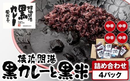 風我亭の横浜開港黒カレーと黒米の詰め合わせ　4パック【中辛4個】 AMK0003VC02