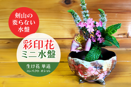 彩印花ミニ水盤 生け花 華道 コンパクト オシャレ 茨城県 【青華窯】【ho0846】