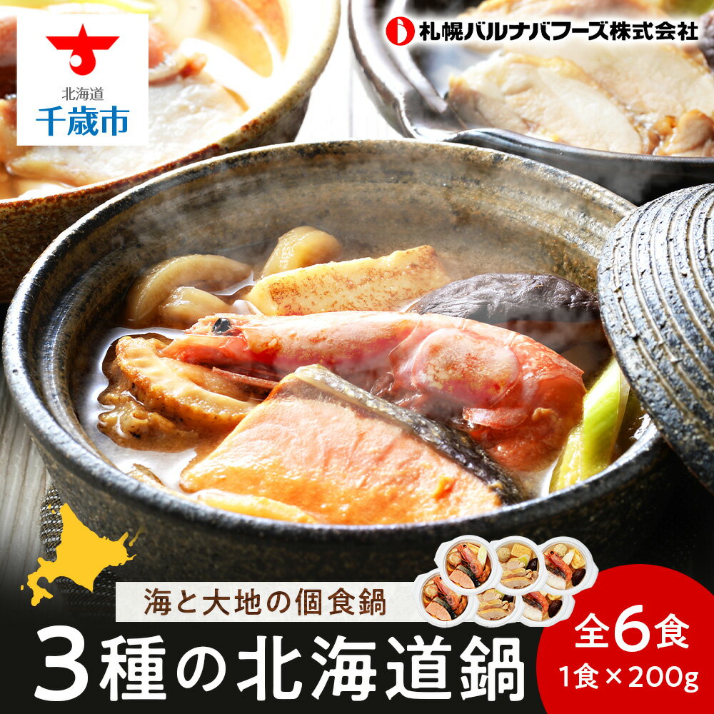 【ふるさと納税】海と大地の個食鍋 石狩鍋・寄せ鍋・とり鍋　3種セット 各200g×2 【札幌バルナバフーズ】鍋 魚介 鶏肉 千歳 北海道 バルナバ北海道ふるさと納税 ふるさと納税 北海道 千歳市 【北海道千歳市】ギフト ふるさと納税