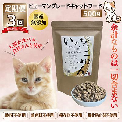 ふるさと納税 泉佐野市 【毎月定期便】国産 無添加 キャットフード「いのちのごはん」500g×全3回