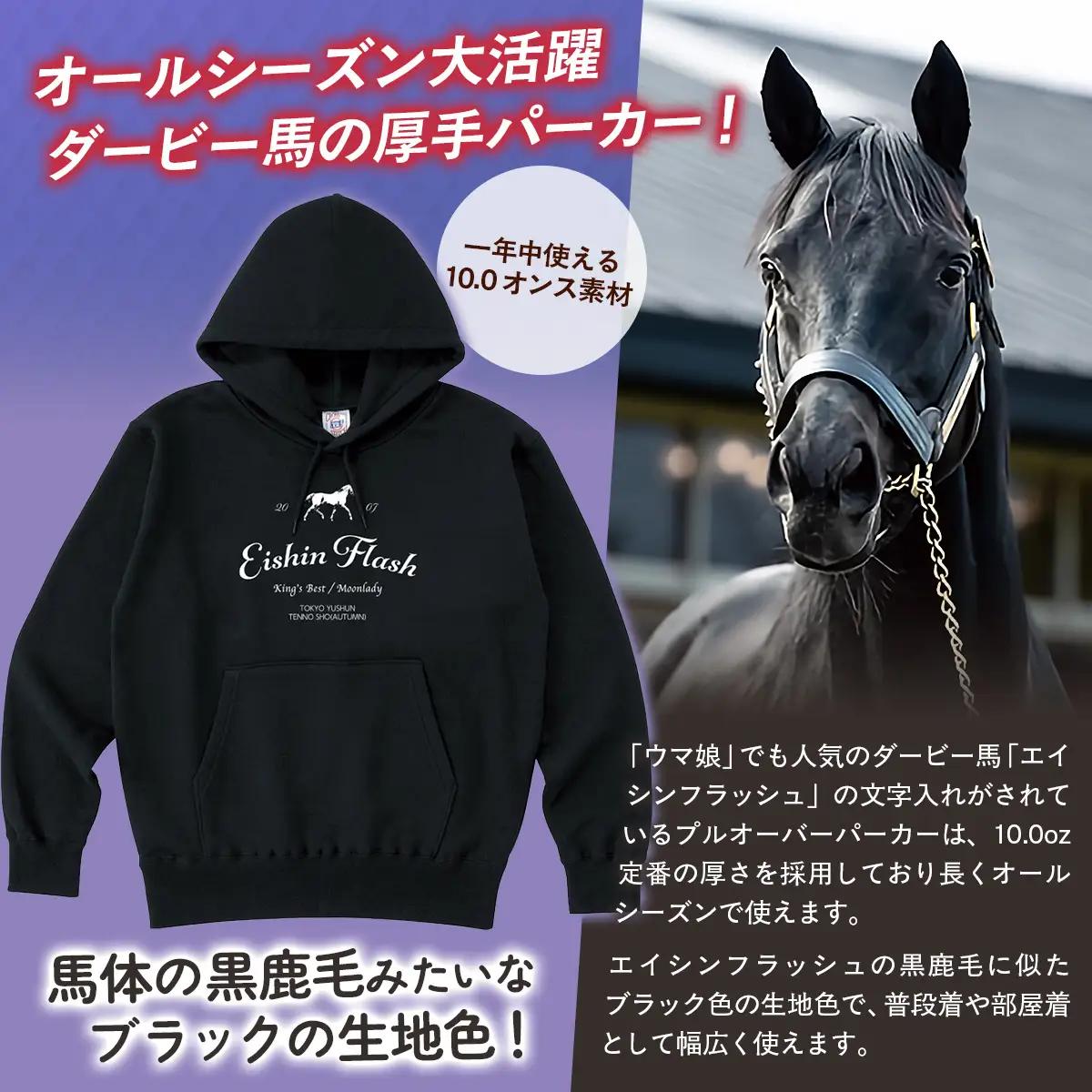 【エイシンフラッシュ】(ブラック）プルオーバーパーカー_Lサイズ BRTV026-3