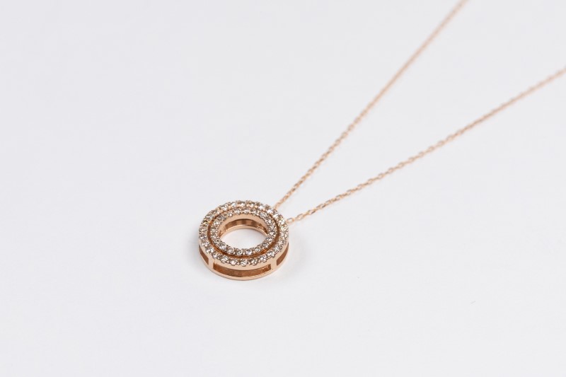 0.3ct K18PG二連サークルネックレス HY-6