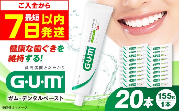 
            【最短7日以内発送】ガム・デンタルペースト 155g×20本 歯磨き はみがき ハミガキ 歯磨き粉 歯みがき粉 歯ブラシ ハブラシ 薬用 医薬部外品 歯周病 虫歯 口臭 矯正 大容量 人気 定番 おすすめ GUM ガム 大阪府高槻市/サンスター[AOAD026]
          