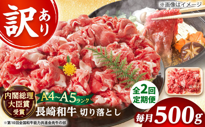 
            【全2回定期便】【訳あり】【A4～A5】長崎和牛焼肉切り落とし(肩ロース・バラ）　500g【株式会社 MEAT PLUS】 [DBS041]長崎和牛 和牛 国産 牛肉  長崎和牛 焼肉 切り落とし 肩ロース バラ 500g2回定期便 定期便 2回 訳あり 訳アリ
          