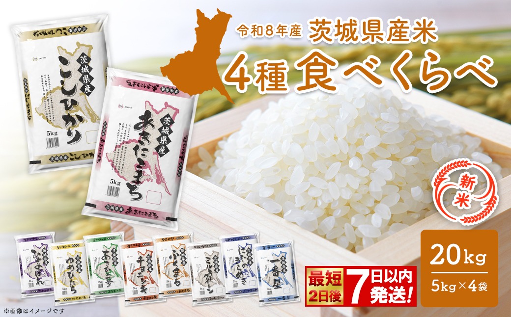 令和5年産 お米4種食べくらべ 20kg 茨城県産