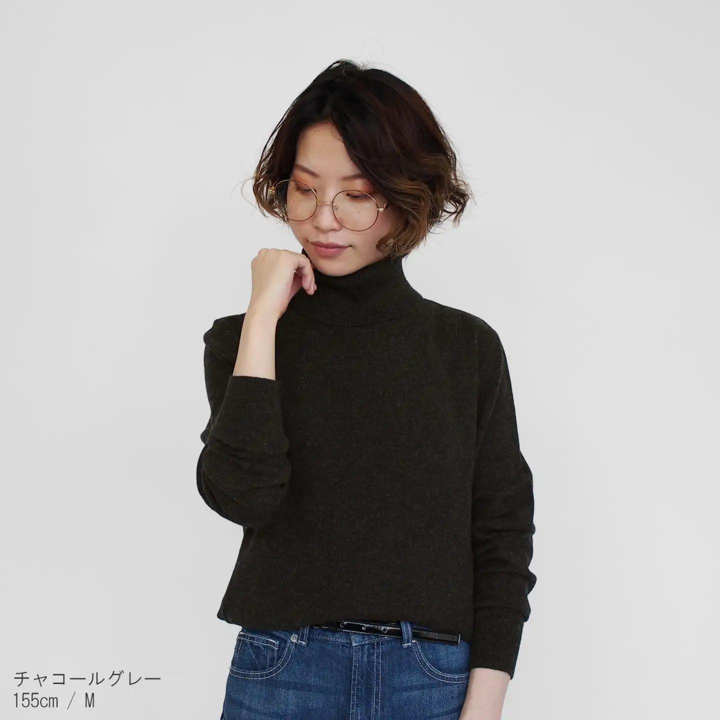【先行予約】カシミヤタートルネック セーター チャコールグレー L | カシミヤ ニット