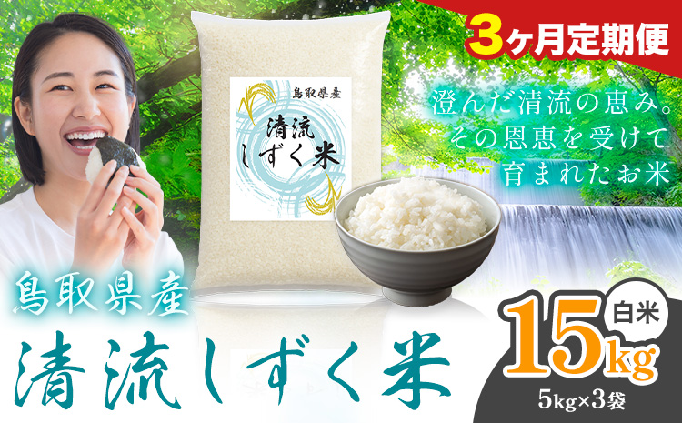 【3ヶ月定期便】鳥取 ふるさと 白米 15kg 清流しずく米《お申し込み月の翌月から出荷開始》鳥取県 八頭町 米 お米 ご飯 八頭 ふるさと無洗米 生活応援 ブレンド米 複数原料米 訳あり 小分け kome ご飯