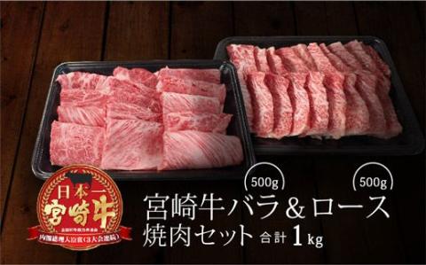 ＜宮崎牛＞焼肉セット1kg（バラ＆ロース）※90日以内出荷